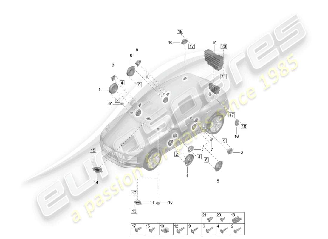 porsche 2021 (macan) altoparlante diagramma delle parti
