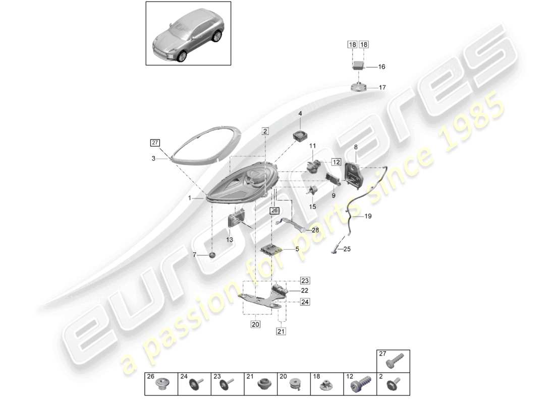 porsche 2021 (macan) schema dei componenti del faro a led pdls pdls+