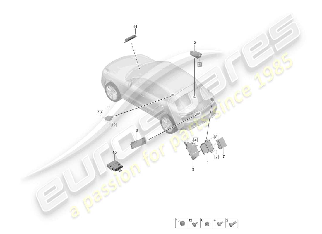 porsche 2021 (macan) unità di controllo parte posteriore diagramma delle parti