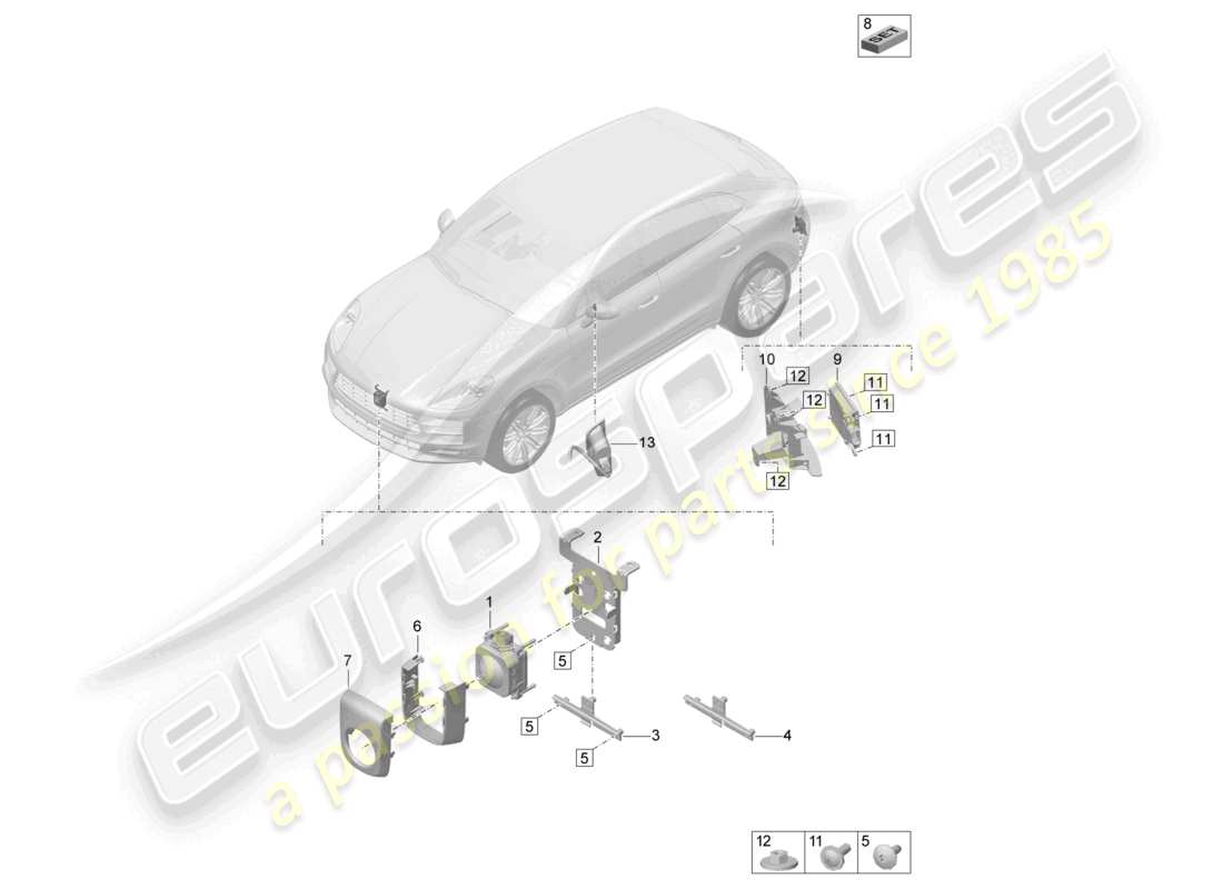 porsche 2021 (macan) sensore radar del sistema di assistenza alla guida sistema di controllo della velocità di crociera per veicoli con assistenza al cambio di corsia schema dei componenti