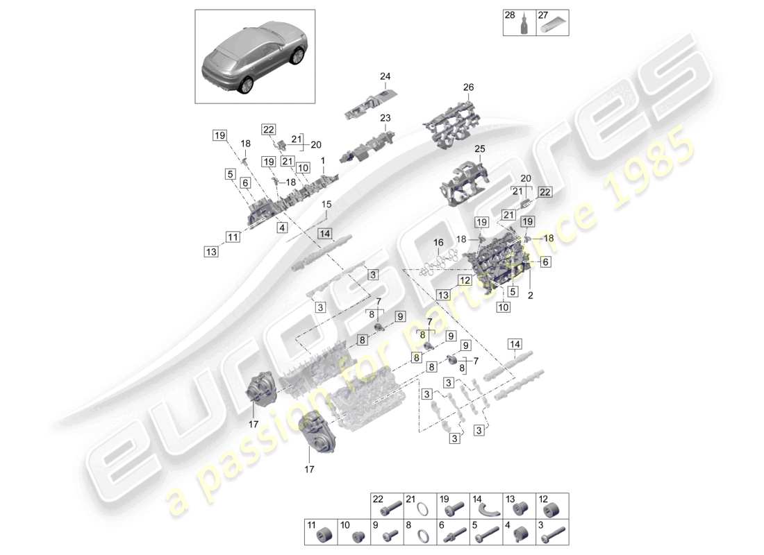 porsche 2021 (macan) coperchio valvola ammortizzatore acustico accessori diagramma delle parti