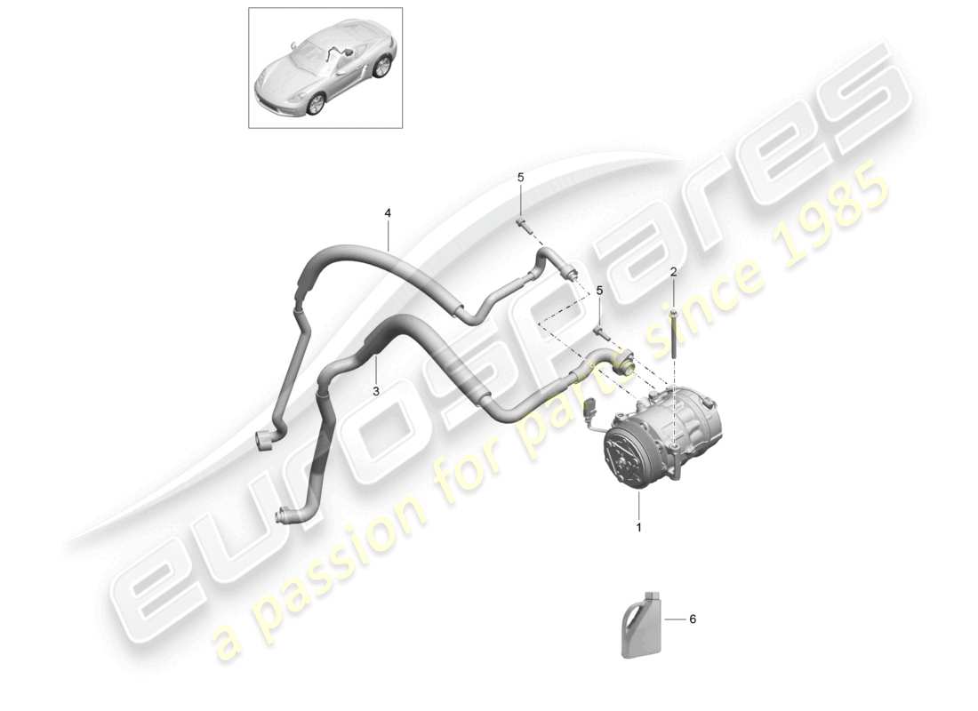 porsche 2024 (718 cayman) diagramma delle parti del compressore dell'aria condizionata