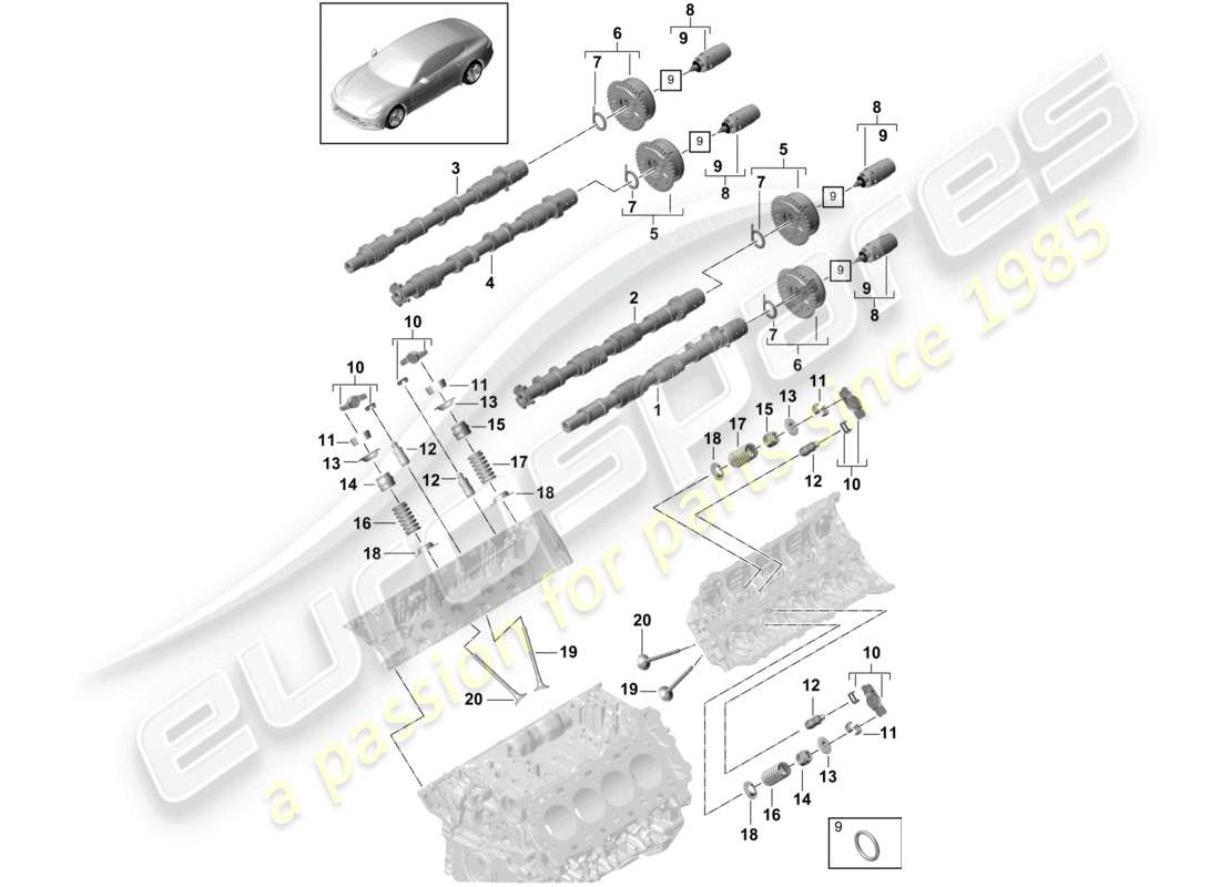 porsche 2021 (panamera 971-1) schema delle parti albero a camme, valvole
