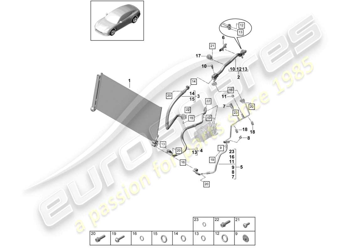 porsche 2021 (panamera 971-1) circuito refrigerante v6 bt diagramma delle parti