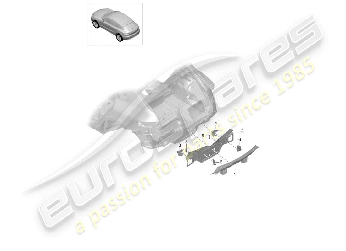porsche 2021 (macan) pannello trasversale posteriore diagramma delle parti della parte posteriore