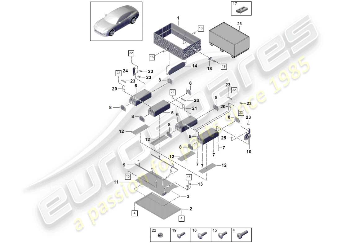 porsche 2021 (panamera 971-1) batteria ad alta tensione ibrida parti singole diagramma delle parti