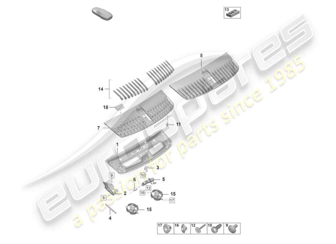 porsche 2024 (992-1) schema delle parti del portellone posteriore/cofano del bagagliaio