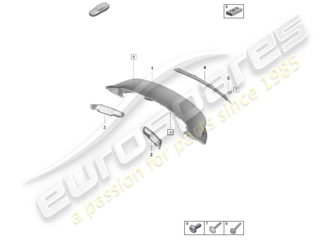 porsche 2022 (992-1 gt3/rs/st) schema delle parti spoiler posteriore