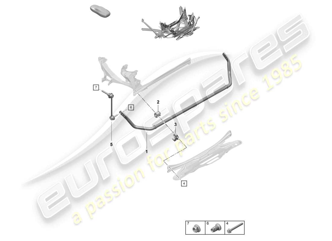 porsche 2021 (718 cayman gt4) diagramma delle parti della barra antirollio