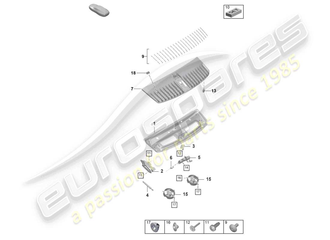 porsche 2020 (992-1 turbo / s) schema delle parti del portellone posteriore/cofano del bagagliaio