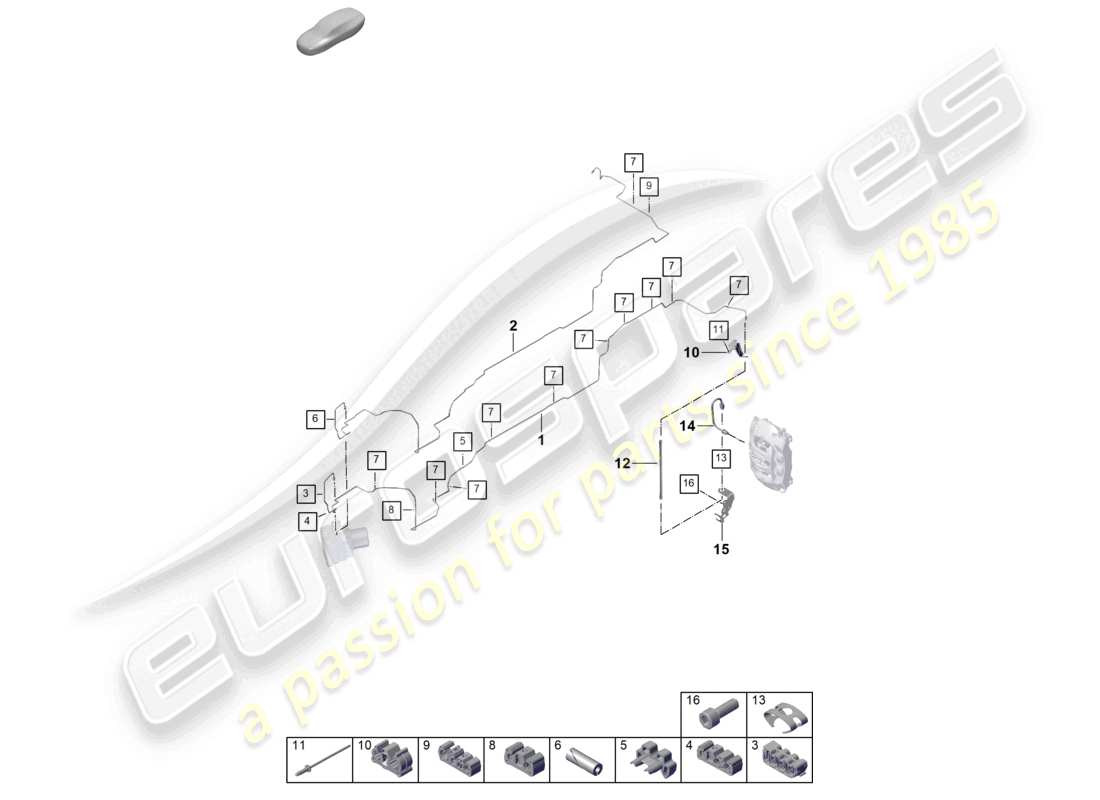 porsche 2023 (cayenne e3 pa) schema delle parti del sottoscocca e dell'assale posteriore della linea dei freni