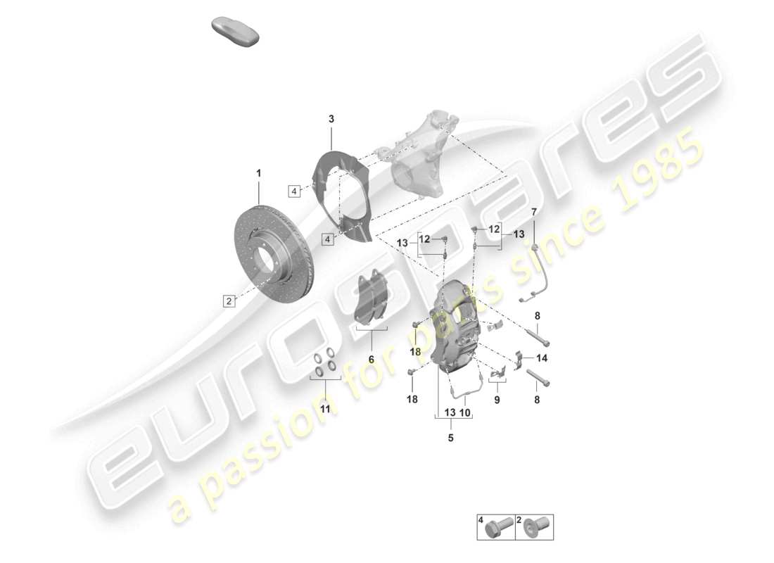 porsche 2021 (992-1) freno a disco 17 assale anteriore rosso/nero schema delle parti