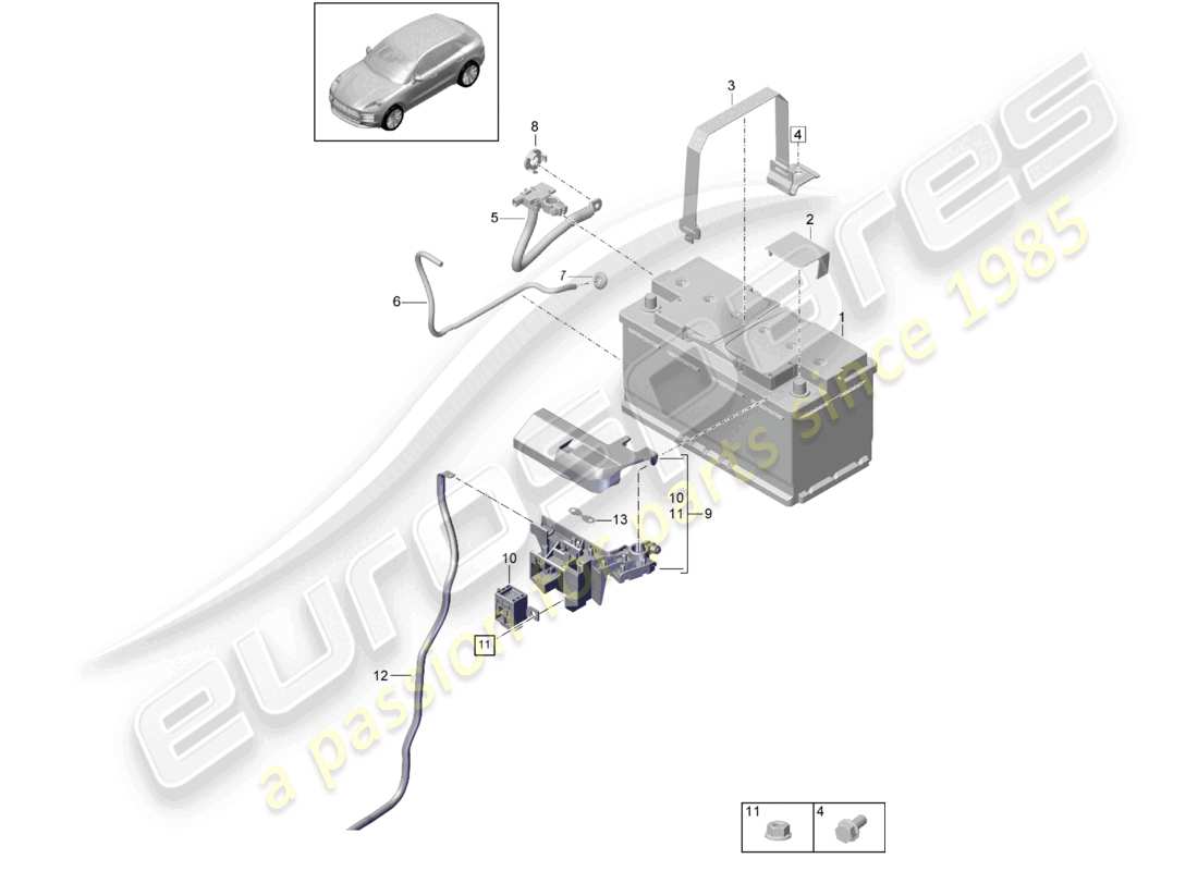 porsche 2021 (macan) diagramma delle parti della batteria