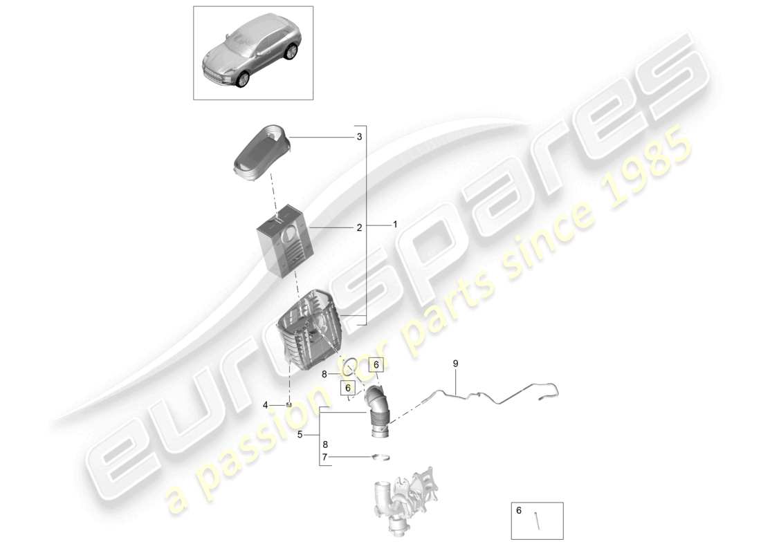 porsche 2021 (macan) elemento del filtro dell'aria schema delle parti dell'alloggiamento del filtro dell'aria