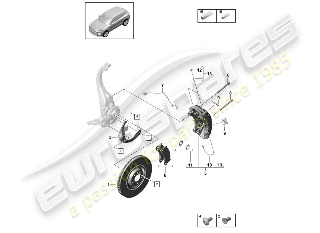 porsche 2021 (macan) freno a disco asse anteriore bianco d >>- mj 2021 rosso schema dei componenti