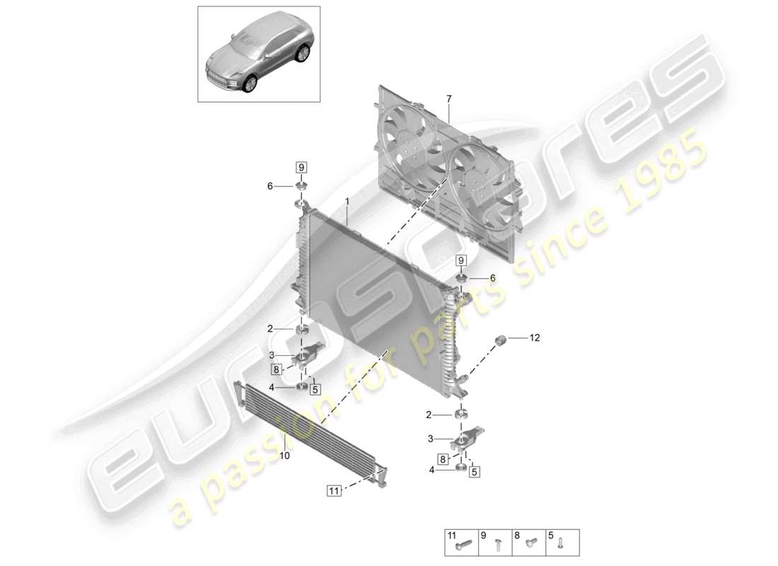 porsche 2021 (macan) raffreddatore per liquido refrigerante schema delle parti