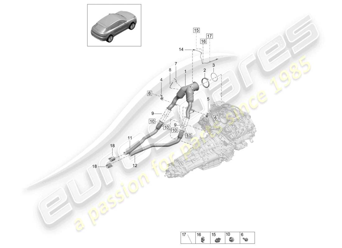 porsche 2021 (macan) convertitore catalitico filtro antiparticolato per benzina sonda lambda schema dei componenti