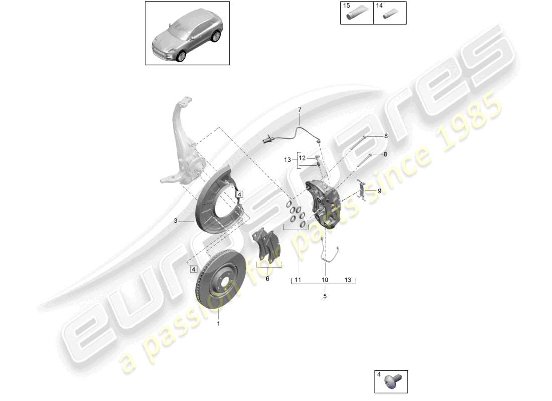 porsche 2021 (macan) freno a disco asse anteriore nero d - mj 2022>> schema dei componenti