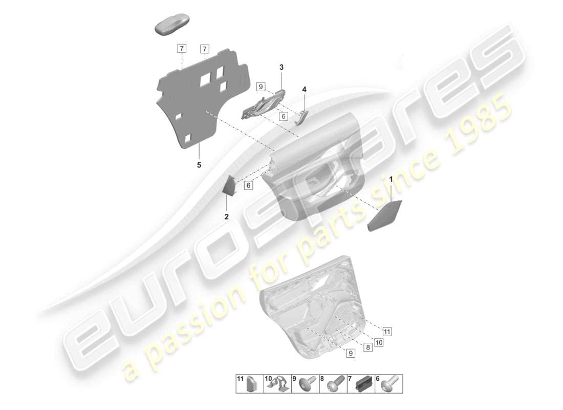 porsche 2020 (taycan 9j1-1) pannello porta posteriore accessori elementi di fissaggio diagramma delle parti