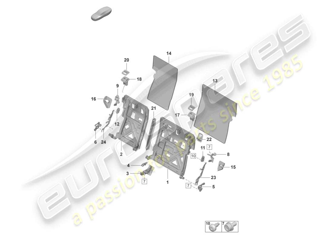 porsche 2020 (taycan 9j1-1) telaio schienale sedile standard diagramma delle parti