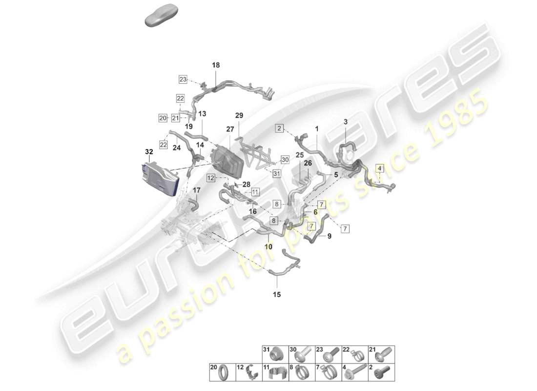 porsche 2020 (taycan 9j1-1) tubo del refrigerante tubo di riscaldamento riscaldatore d >>- mj 2020 diagramma delle parti