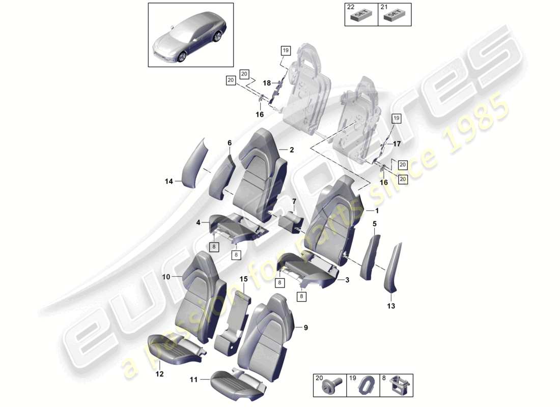 porsche 2024 (panamera 971-2) sedile posteriore sedile comfort versione comfort parte in schiuma coprisedili coprisedili schema delle parti
