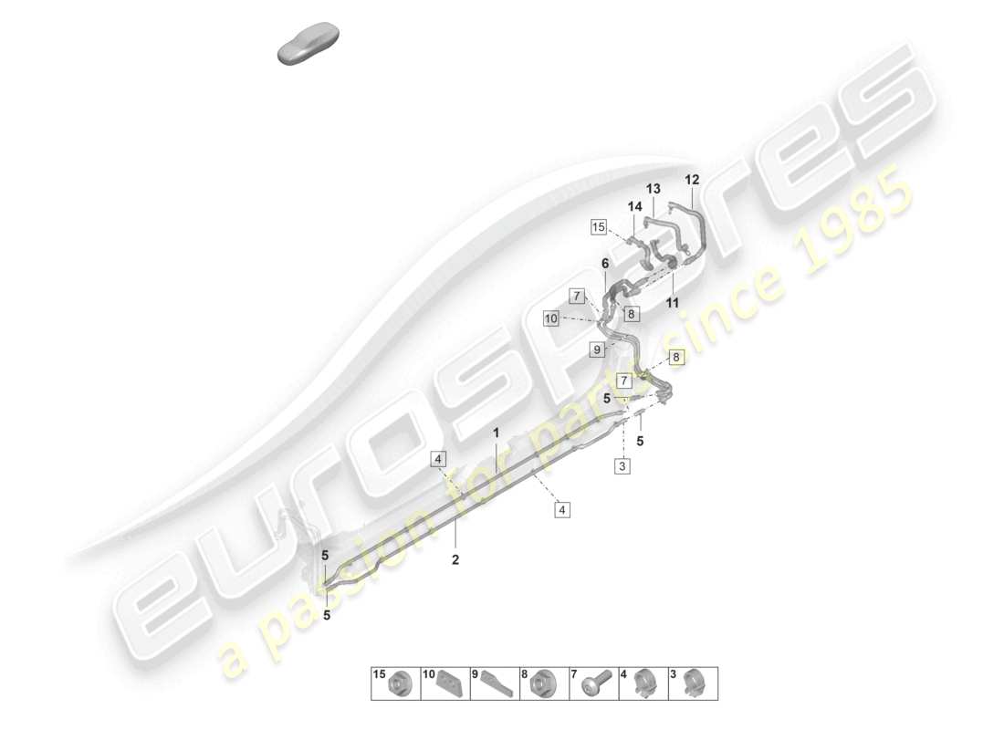 porsche 2020 (taycan 9j1-1) diagramma della parte posteriore del tubo del refrigerante