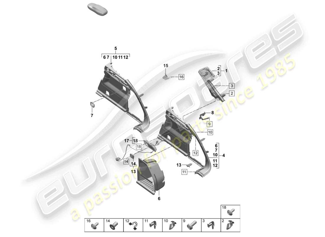 porsche 2025 (macan-e) lato di rivestimento per il montante d destro del vano bagagli schema delle parti