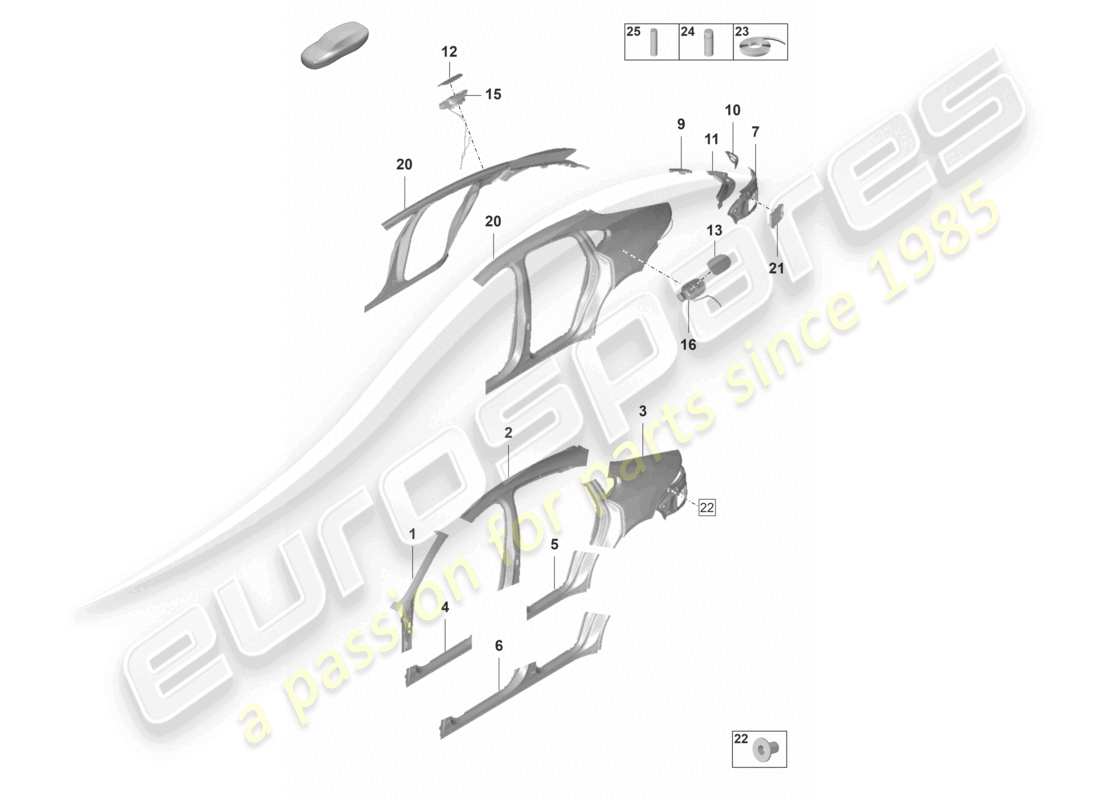 porsche 2024 (panamera 971-2) diagramma della parte esterna della parte laterale