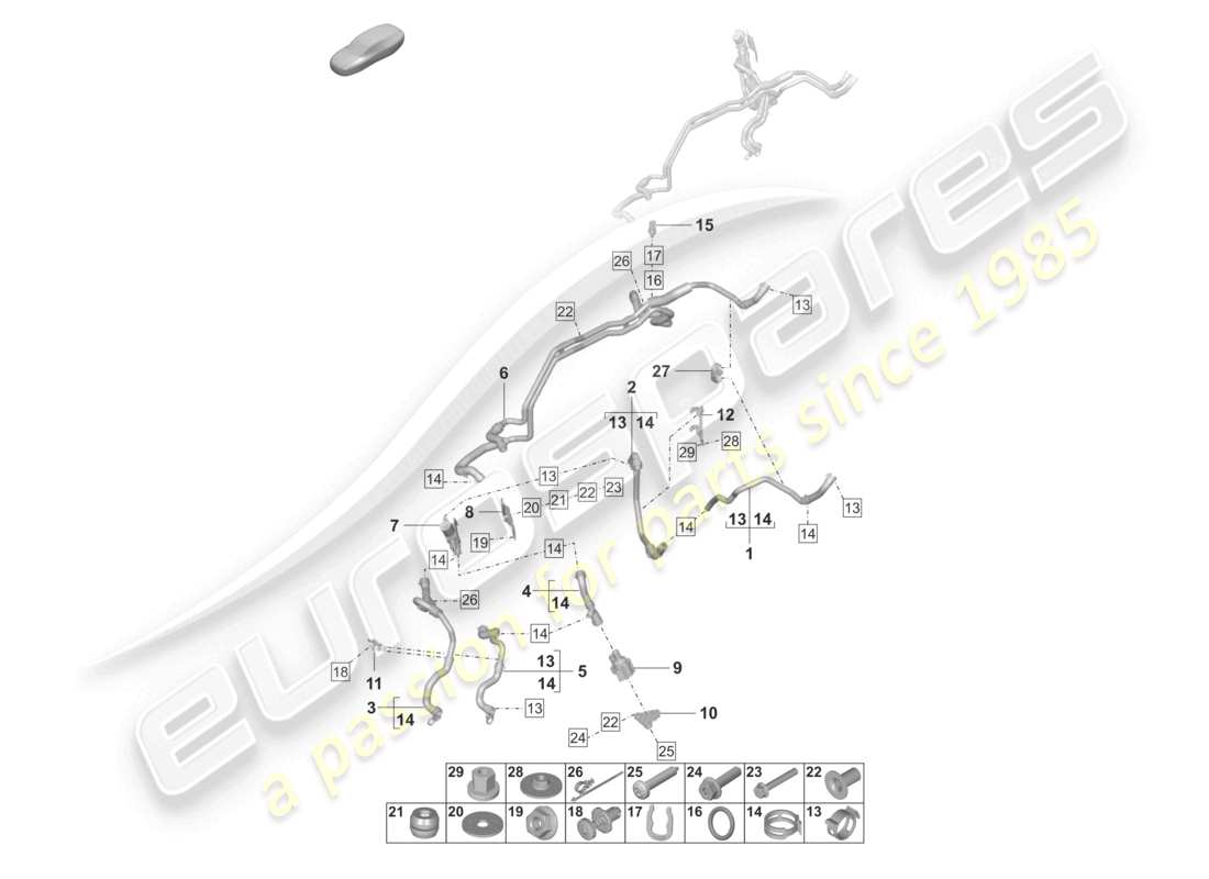 porsche 2024 (panamera 971-2) riscaldamento, sistema di aria condizionata a destra per veicoli con trazione ibrida passaruota con longherone schema dei componenti