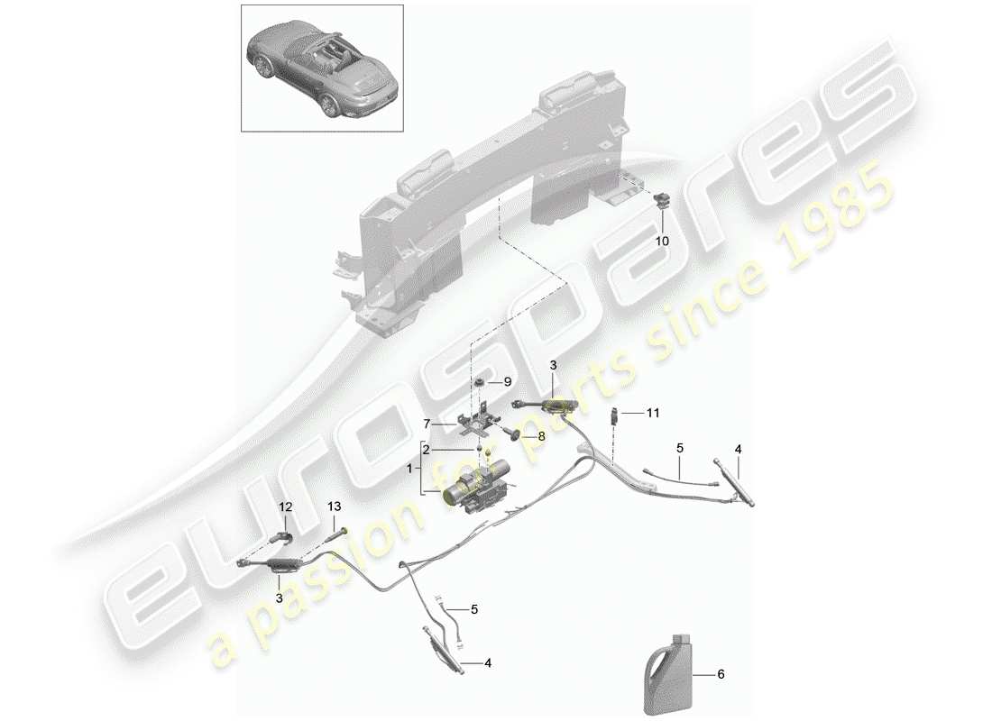 porsche 991 turbo (2018) schema delle parti del tetto convertibile