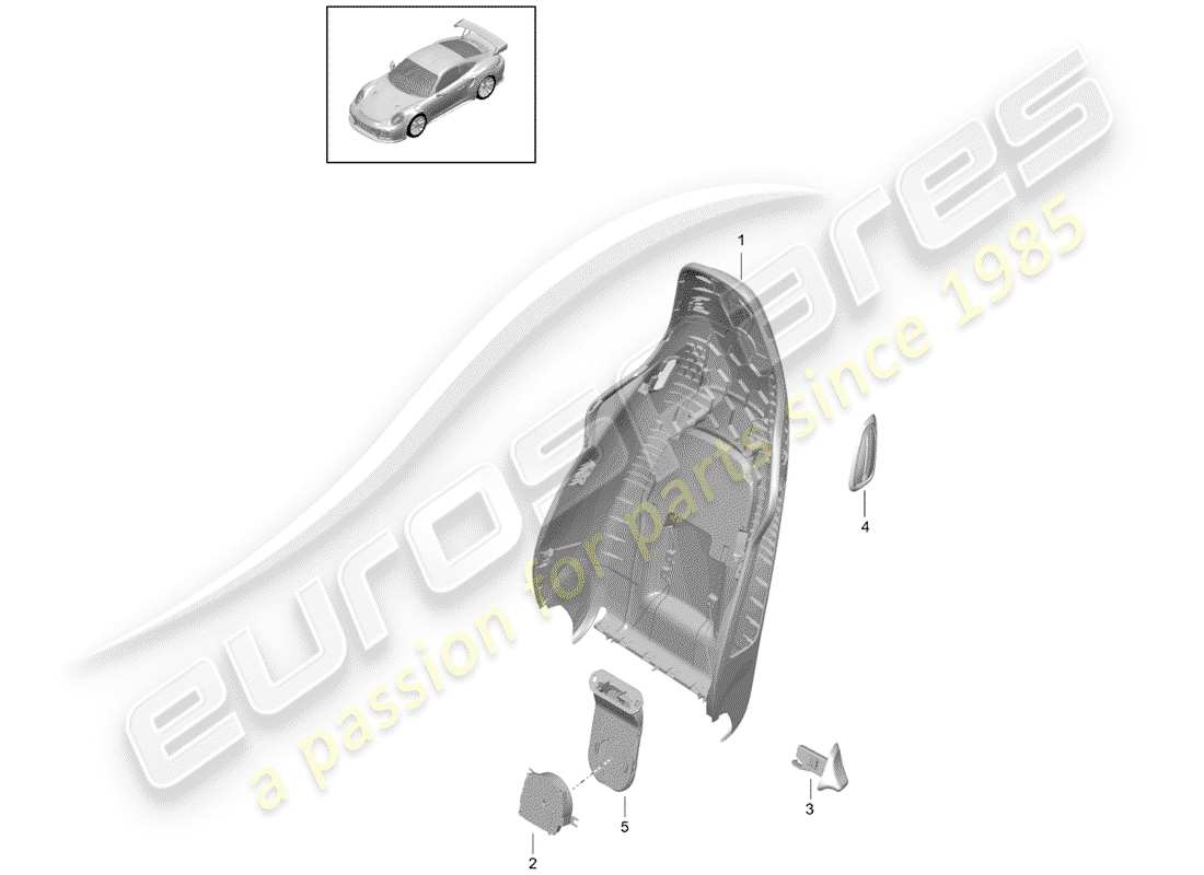 porsche 991 turbo (2018) guscio dello schienale schema delle parti