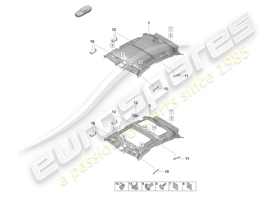 porsche 2024 (panamera 971-2) diagramma delle parti del rivestimento del tetto