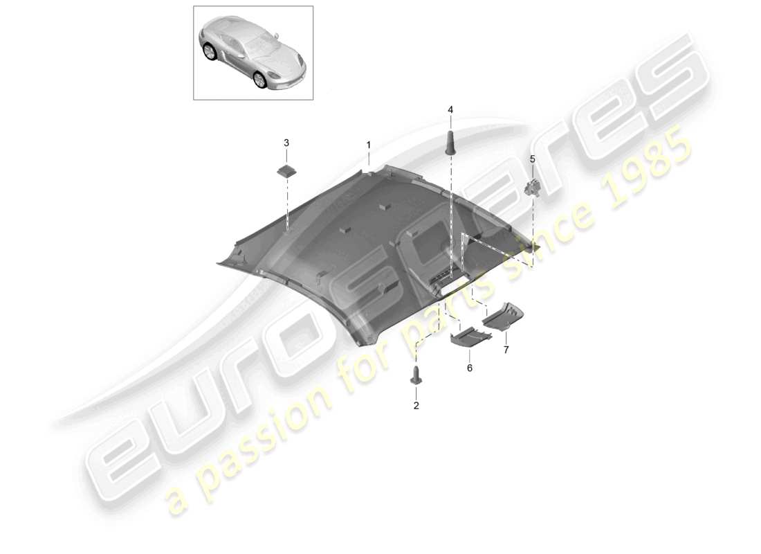 porsche 2021 (718 cayman) diagramma delle parti del rivestimento del tetto