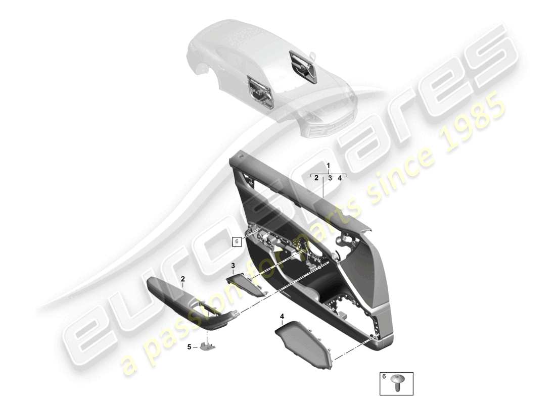porsche 2025 (panamera 976) pannello porta porte anteriori per veicoli con equipaggiamento in similpelle/dinamica schema ricambi