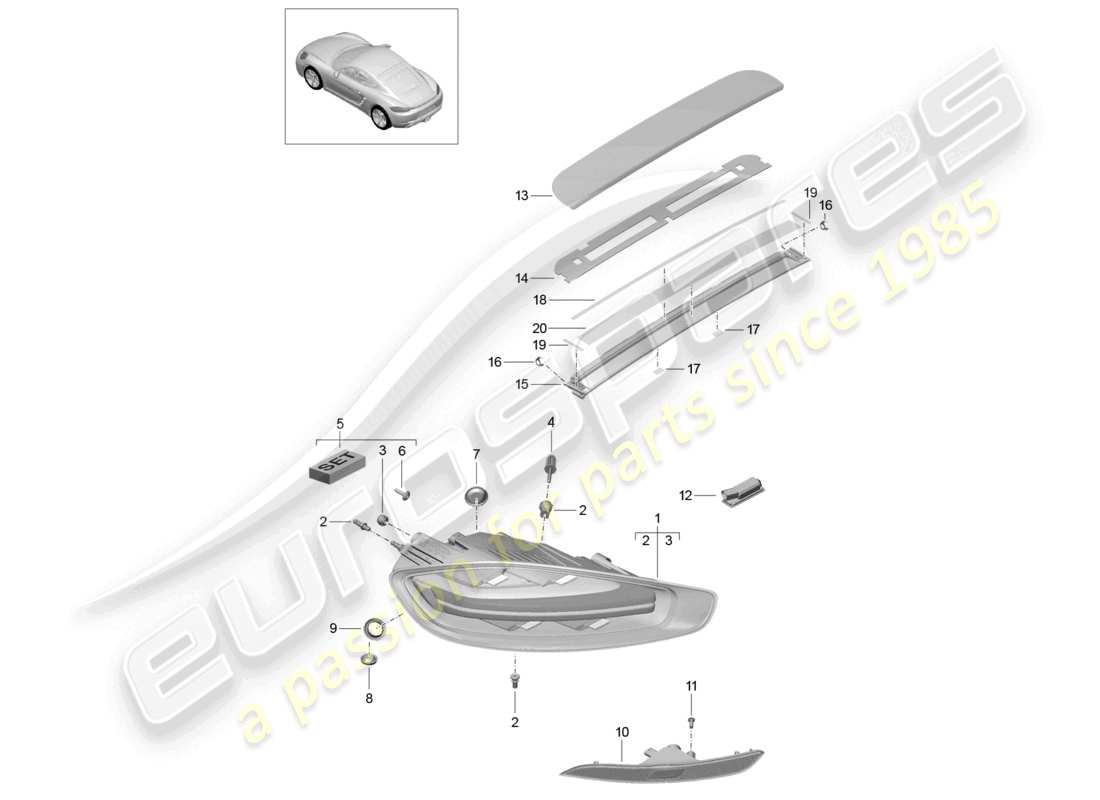 porsche 2023 (718 cayman) luce posteriore luce targa luce freno supplementare luce fendinebbia posteriore schema delle parti