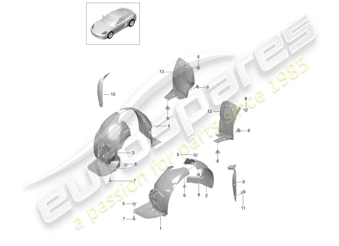 porsche 2023 (718 cayman) schema delle parti del passaruota