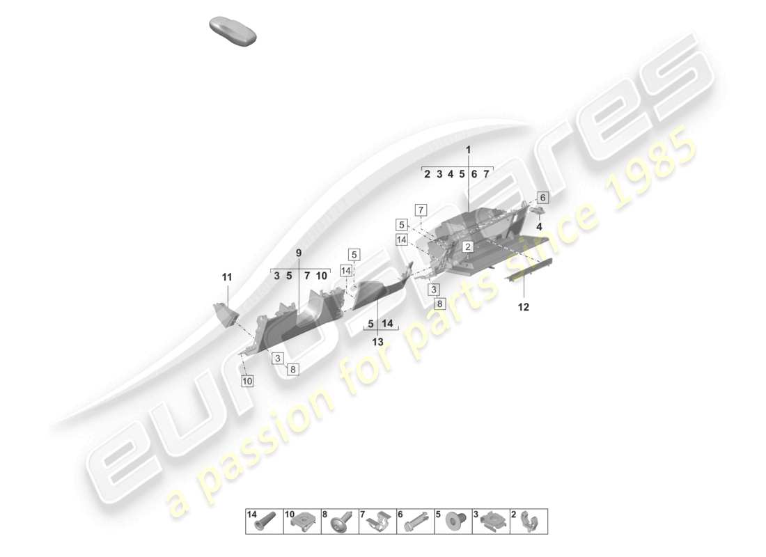 porsche 2023 (taycan 9j1-1) vano portaoggetti e finiture inferiori diagramma delle parti
