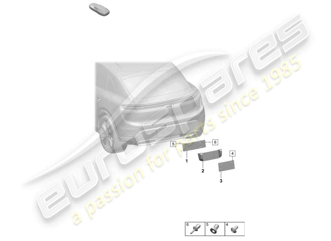 porsche 2026 (macan-e) schema delle parti del supporto della targa posteriore