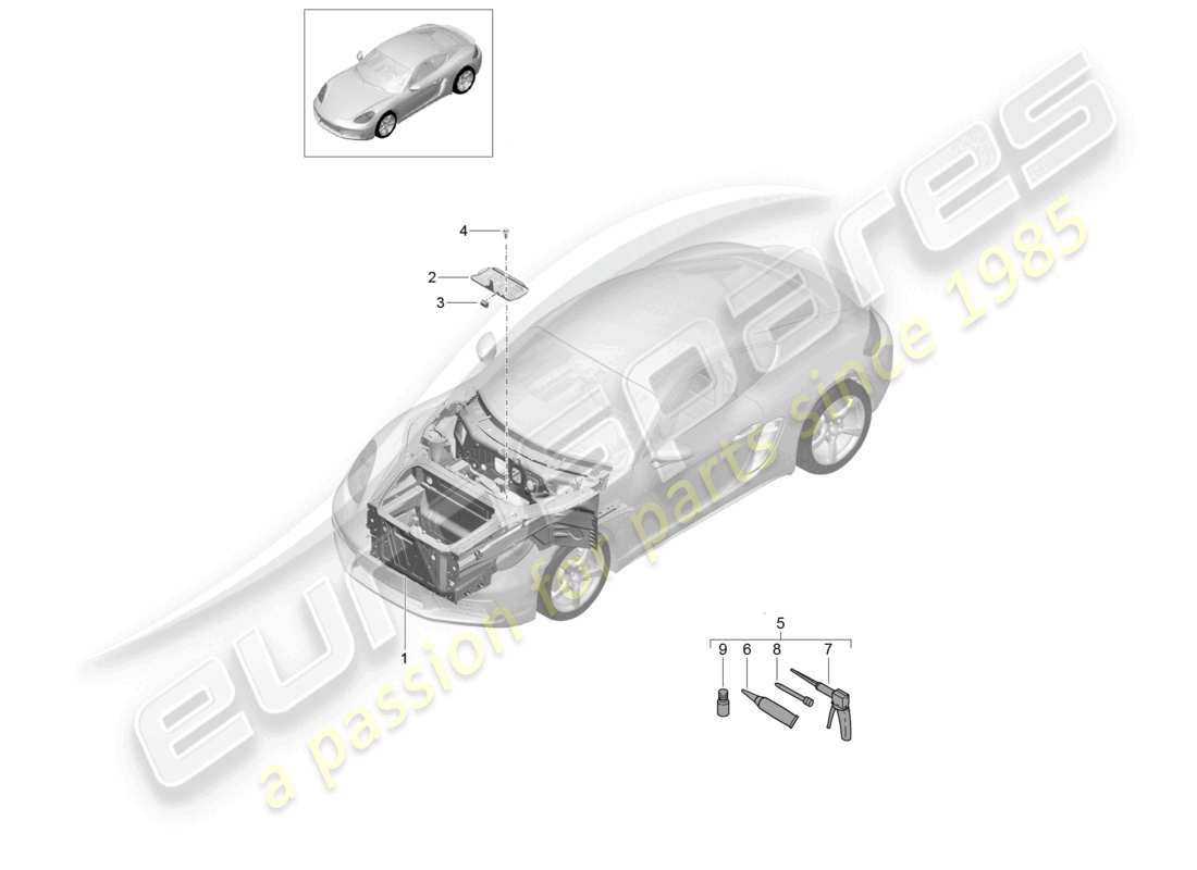 porsche 2022 (718 cayman) diagramma delle parti frontali (completo)