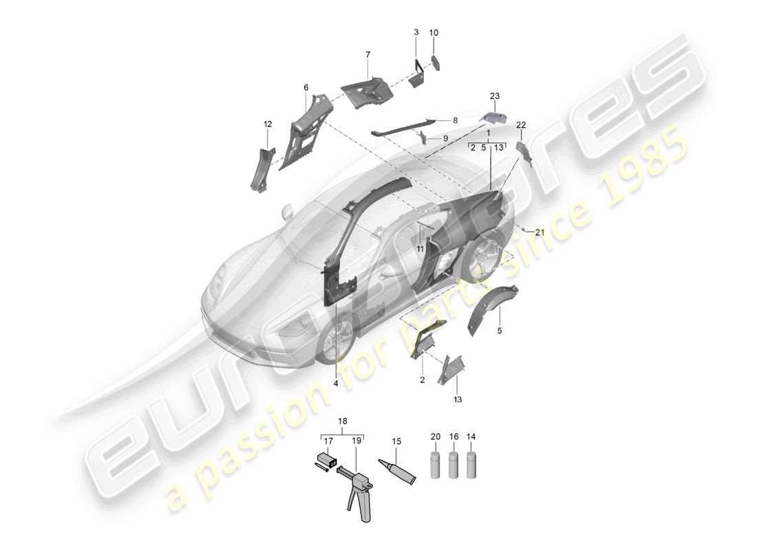 porsche 2022 (718 cayman) diagramma della parte laterale