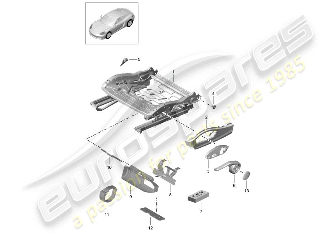 porsche 2022 (718 cayman) telaio del sedile sedile sportivo accessori staffa estintori schema delle parti