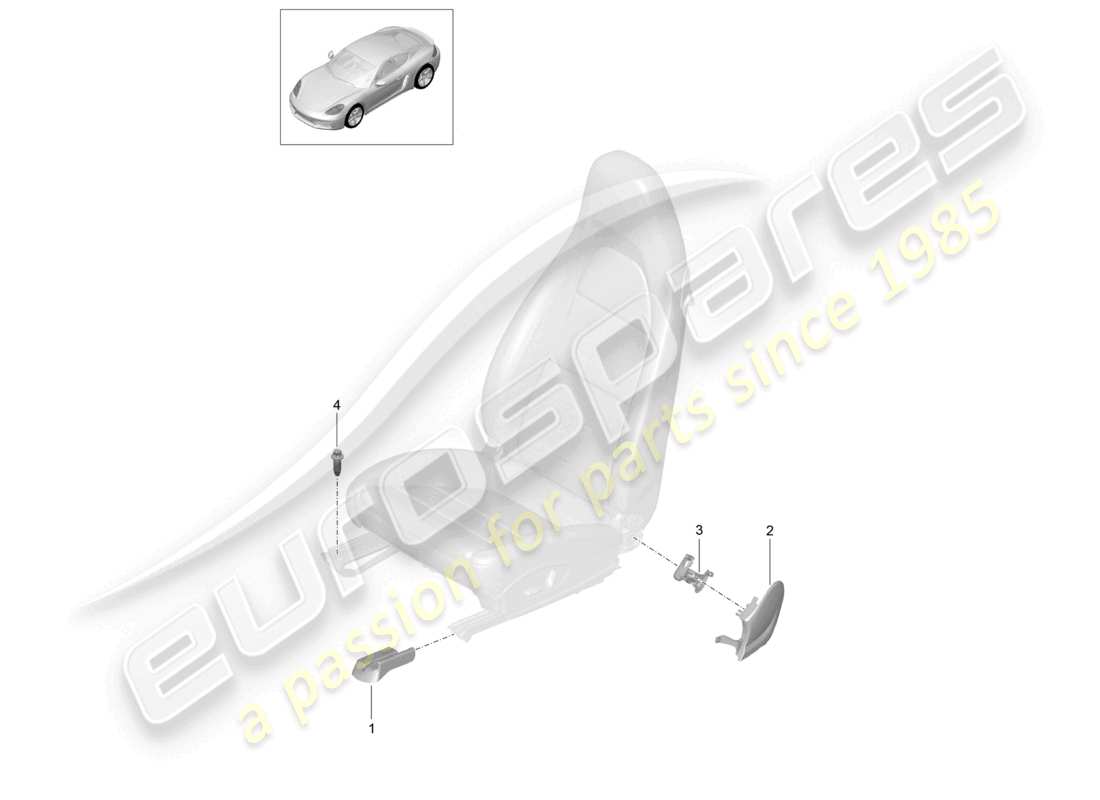 porsche 2022 (718 cayman) sedile sportivo anteriore sedile sportivo plus sedile a secchiello non più disponibile rivestimento per guida di scorrimento schema dei componenti