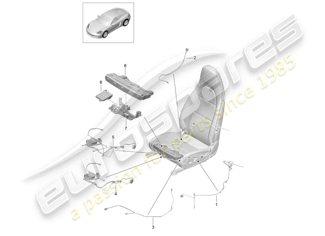 porsche 2022 (718 cayman) cablaggi interruttore unità di controllo sedile sportivo elettrico schema delle parti