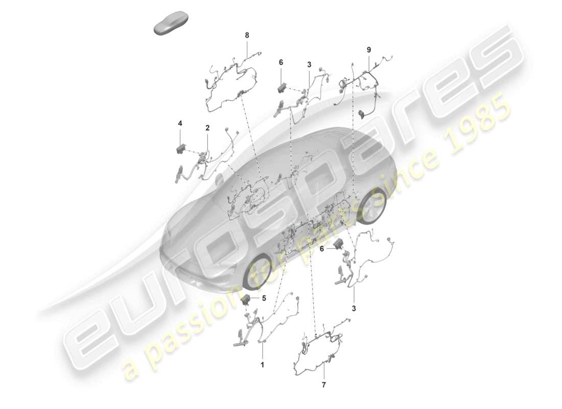 porsche 2020 (taycan 9j1-1) cablaggio ha. f. pannello porta interna diagramma delle parti