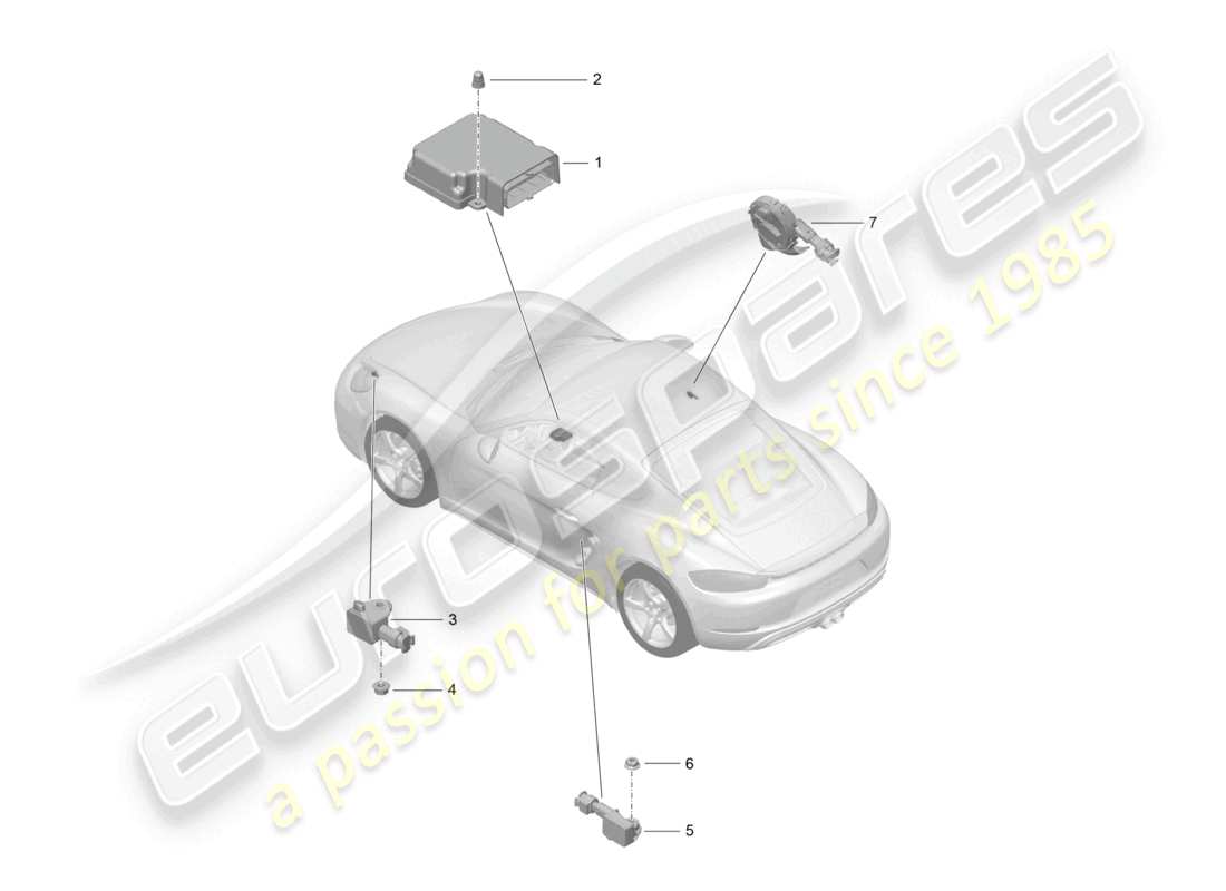 porsche 2023 (718 cayman) unità di controllo per airbag sensore di pressione schema delle parti dell'airbag
