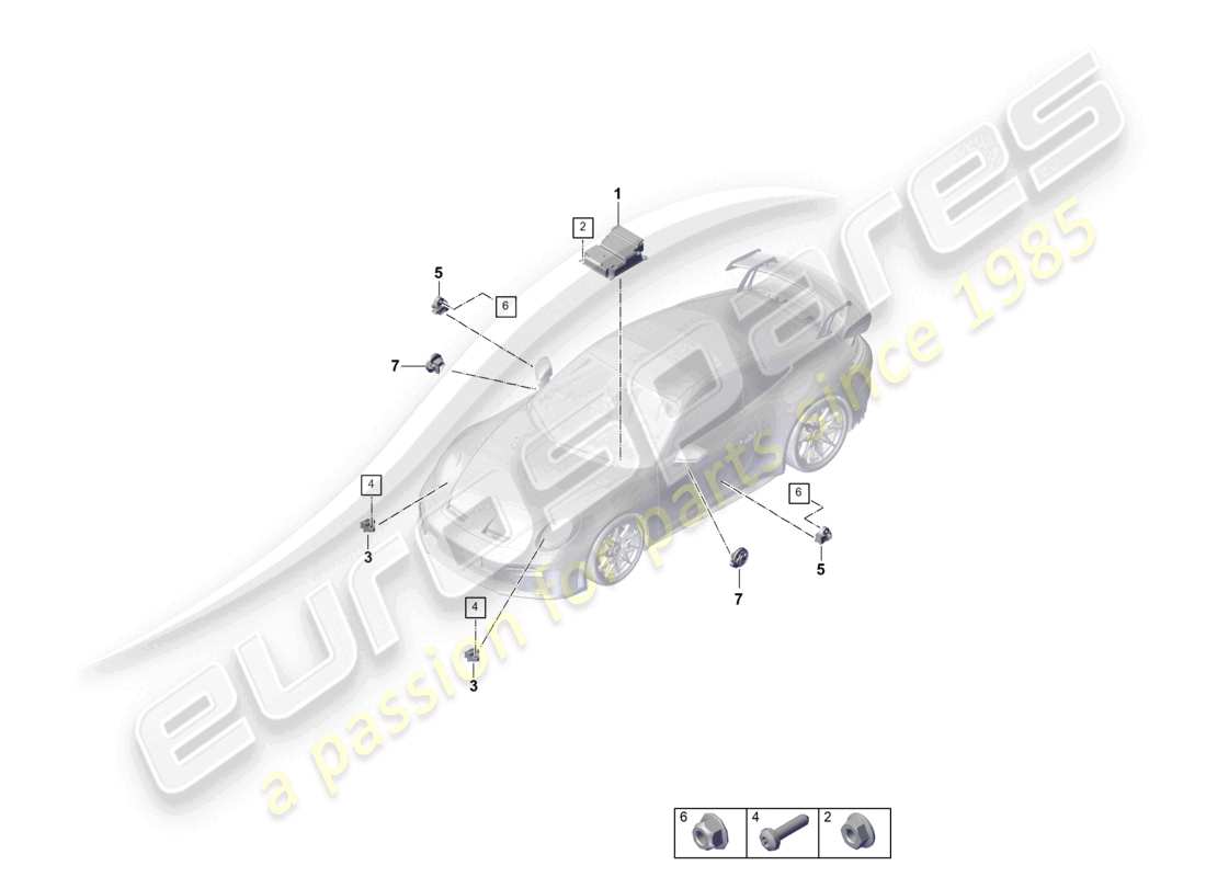 porsche 2025 (992-2 gt3) centralina per airbag sensore di impatto per airbag protezione pedoni schema delle parti
