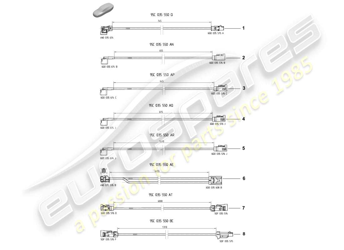 porsche 2025 (macan-e) schema delle parti della linea di collegamento dell'antenna