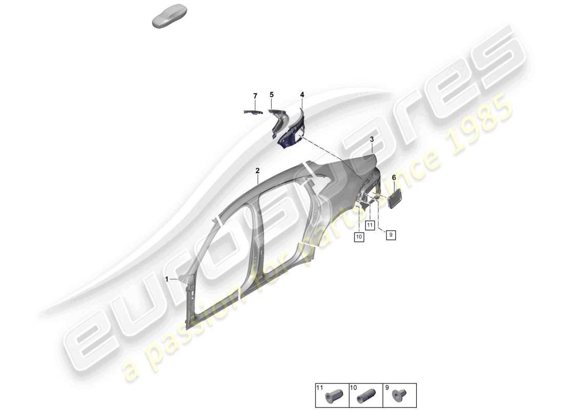 porsche 2025 (panamera 976) parte sezionale - pannello laterale diagramma della parte