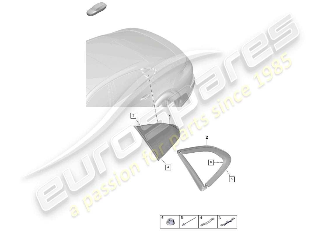 porsche 2025 (panamera 976) finestrino laterale posteriore parte laterale sinistra a destra schema delle parti